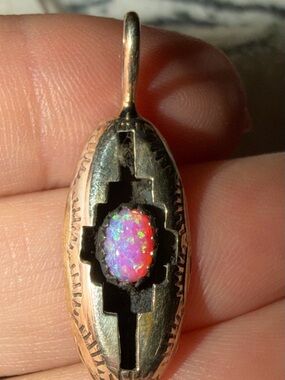 Sterling Silver Opal Cross Inlay Pendant - Iridescent Pink/Multicolor